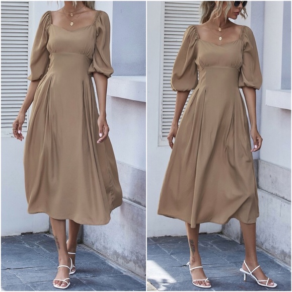 Purple Sweetheart neck short sleeve midi dress - Picture 4 of 6